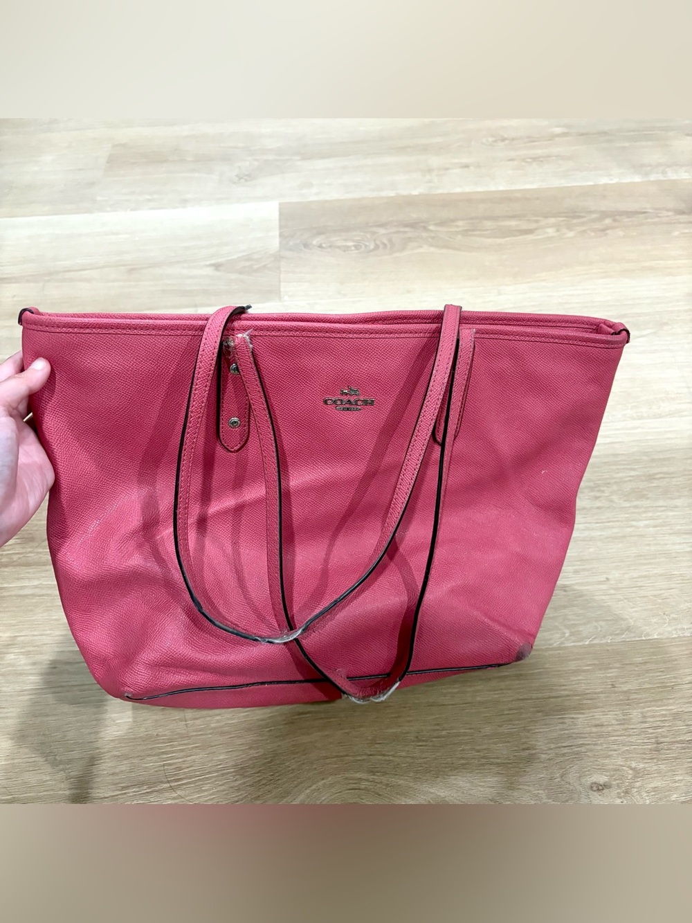 Coach Canvas Shoulder Bag Red Color With Silver Hardware